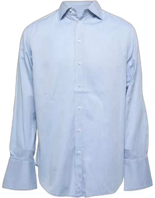 Armani Collezioni Blue Cotton Full Sleeve Shirt