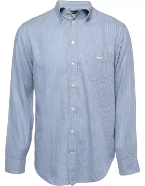 Emporio Armani Blue Patterned Cotton Full Sleeve Shirt