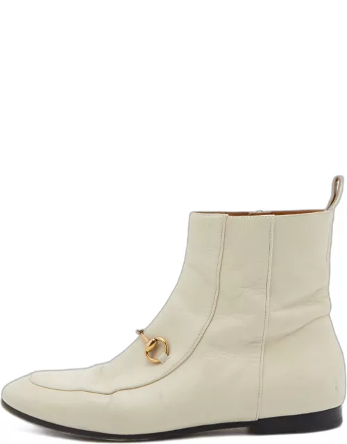 Gucci Cream Leather Horsebit Ankle Boot
