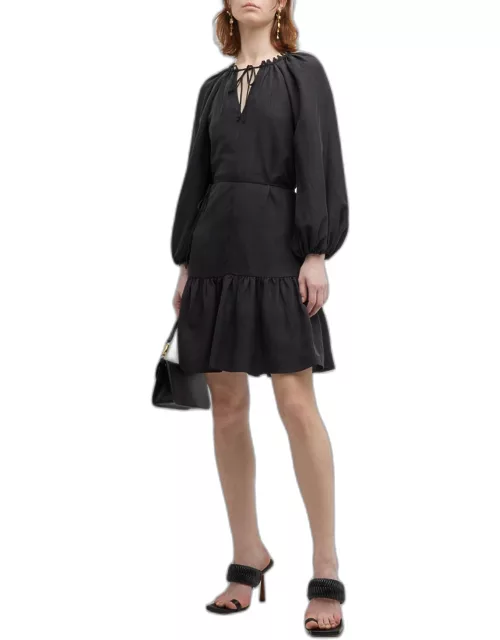 Ruby Blouson-Sleeve Keyhole Linen Midi Dres