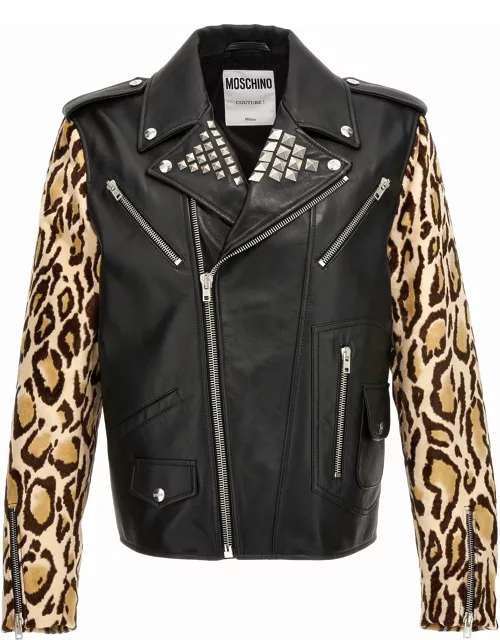 Moschino Animal-print Sleeves Leather Jacket