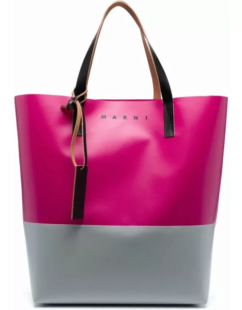 Marni North South Open Tote Bag In Color-blocked With Printed Logo