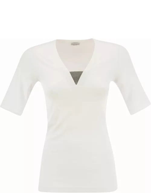 Brunello Cucinelli Stretch Cotton Rib Jersey T-shirt With precious Insert