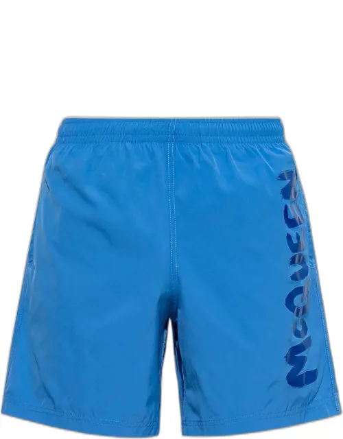 Alexander McQueen Mcqueen Graffiti Swim Shorts In Blue