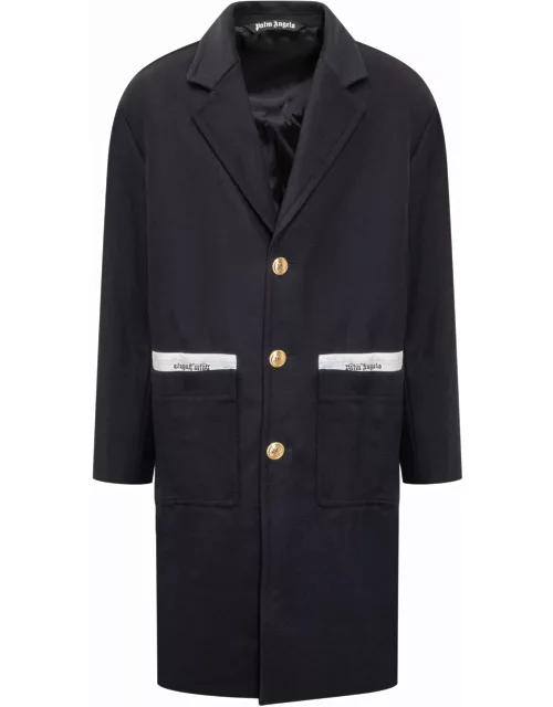 Palm Angels Blue Wool And Cashmere Coat