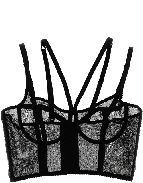 Anine Bing Lace Bra With Trim in Black