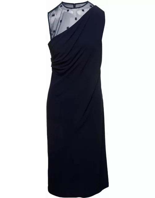 Givenchy Midi Draped Sleeveless Dress With 4g Plumentis Trasparent Tulle In Viscose