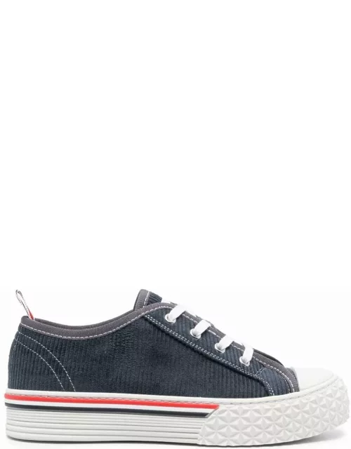 Thom Browne Blue Low Top Sneakers With Tricolor Detail In Corduroy Woman