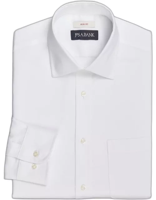 JoS. A. Bank Men's Slim Fit Solid Dress Shirt, White, 17 1/2 32