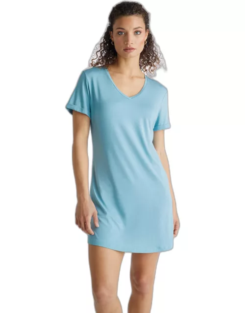 Derek Rose Women's V-Neck Sleep T-Shirt Lara Micro Modal Stretch Soft Aqua