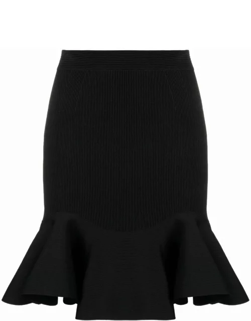 Black flounced short skirt