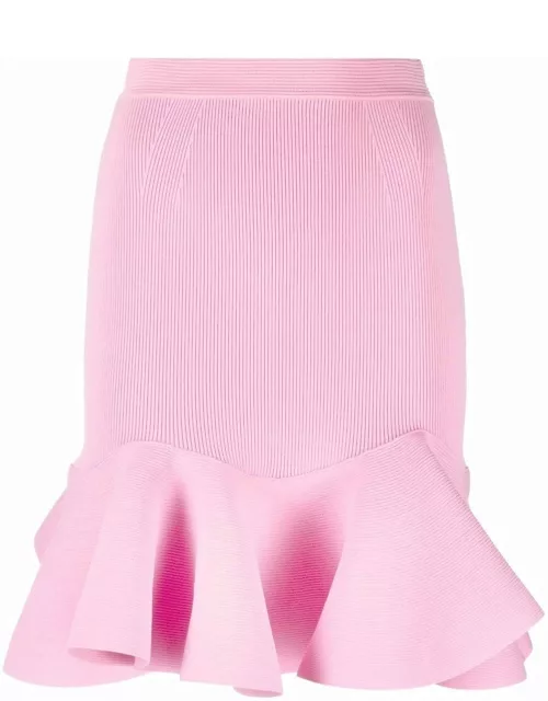 Pink flounced short skirt