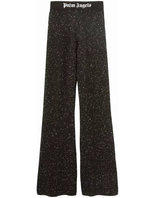 Black glitter print flared trouser
