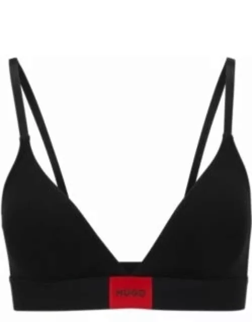 Stretch-cotton triangle bra with red logo label- Black Women's Underwear, Pajamas, and Sock