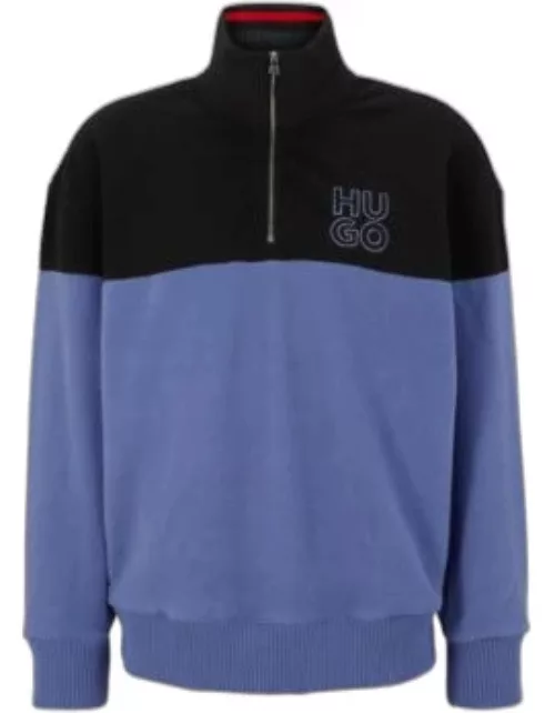 Zip-neck sherpa fleece sweatshirt with stacked logo embroidery- Purple Men's Tracksuit