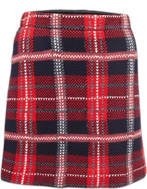 Miu Miu Red/Navy Blue Patterned Wool Knit Mini Skirt