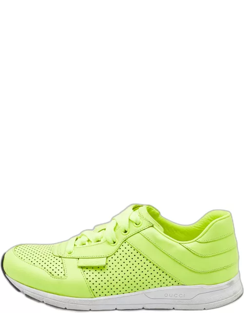 Gucci Neon Green Perforated Leather Lace Up Sneaker