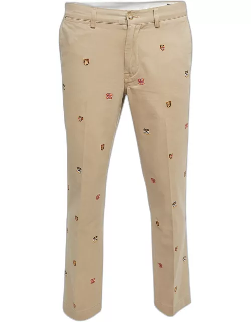 Polo Ralph Lauren Beige Crest Embroidered Cotton Trousers