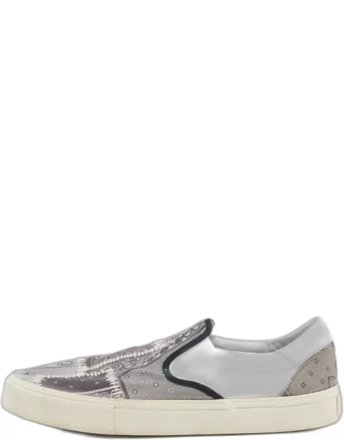 Amiri Grey/White Printed Canvas and Leather Slip on Sneaker