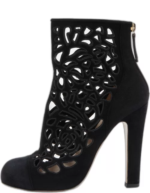Valentino Black Laser Cut Suede Ankle Length Boot