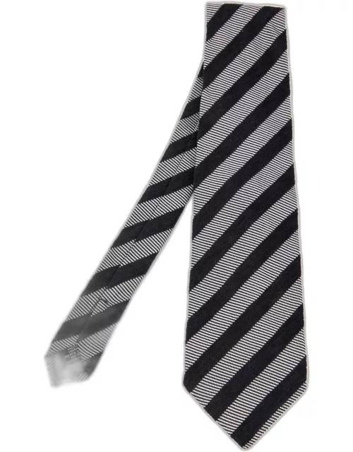 Gianfranco Ferre Grey & Black Diagonal Striped Jacquard Tie