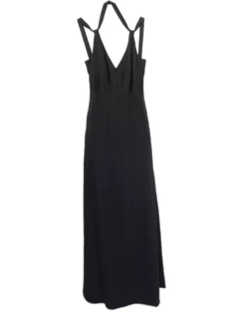 Armani Collezioni Black Crepe V-Neck Sleeveless Maxi Dress