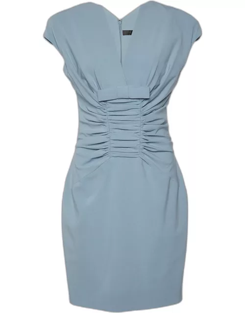 Elie Saab Blue Wool Ruched Bow Detail Mini Dress