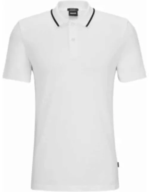 Regular-fit polo shirt with monogram jacquard- White Men's Polo Shirt