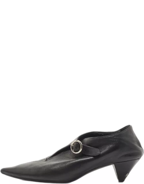 Celine Black Leather Buckle Detail Pointed Toe Bootie
