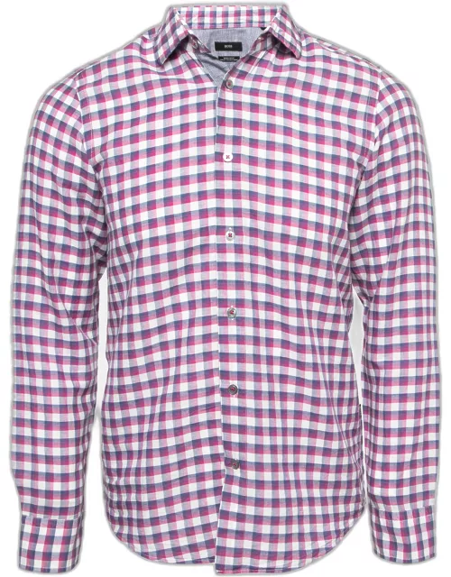 Boss By Hugo Boss Purple/Navy Blue Plaid Cotton Full Sleeve Regular Fit Shirt