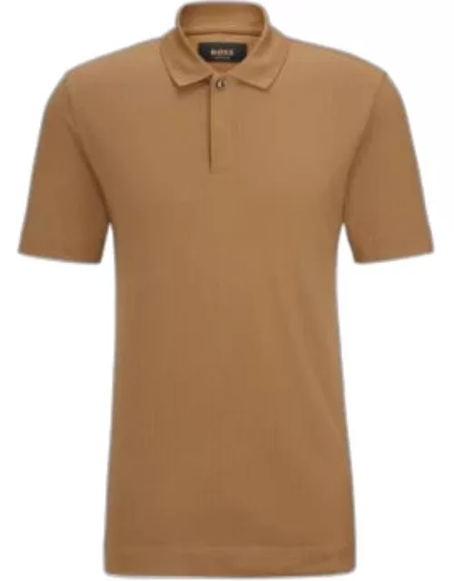 Regular-fit polo shirt in cotton and silk- Beige Men's Polo Shirt
