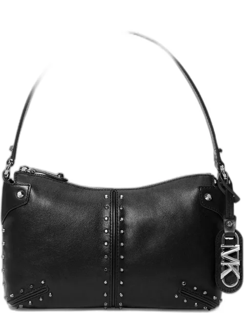 Large Studded Leather Pouchette Shoulder Bag