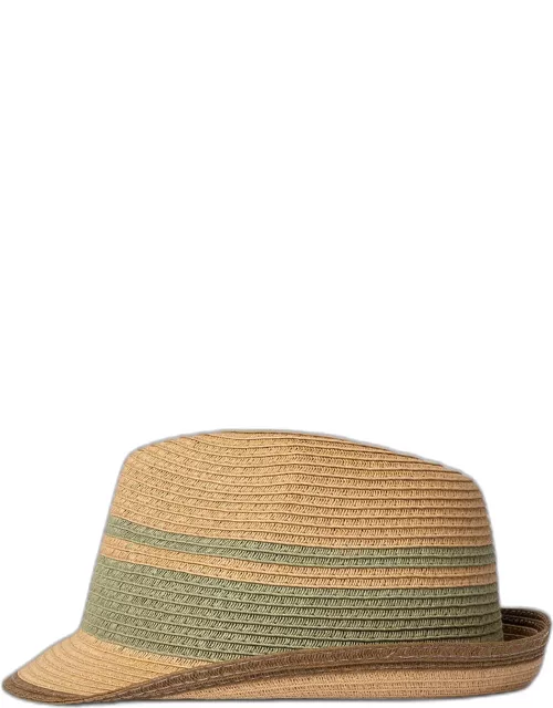 Men's Block Stripe Straw Fedora Hat