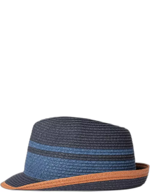 Men's Block Stripe Straw Fedora Hat