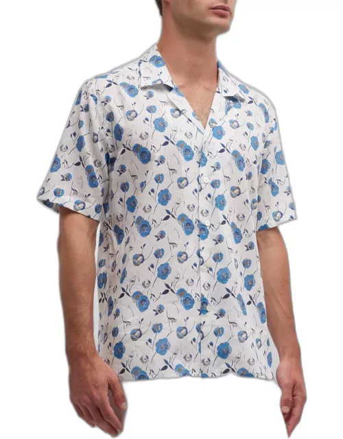 Men's Linen-Cotton Floral Camp Shirt