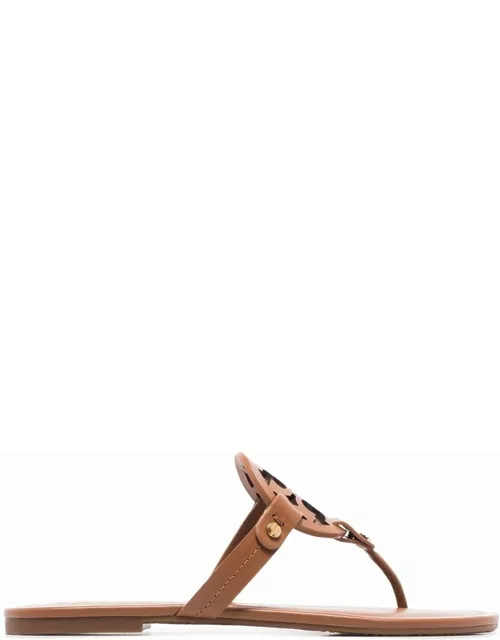Tory Burch miller Brown Thong Sandal With Tonal Logo In Leather Woman
