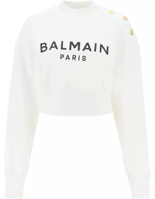 Balmain Cropped Sweatshirt With Logo Print And Button
