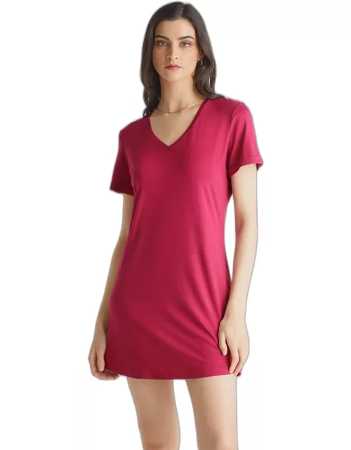 Derek Rose Women's V-Neck Sleep T-Shirt Lara Micro Modal Stretch Berry