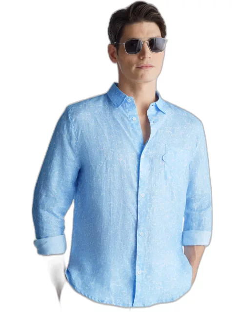 Derek Rose Men's Shirt Milan 21 Linen Blue