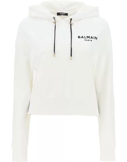 BALMAIN cropped sweatshirt with flocked logo print