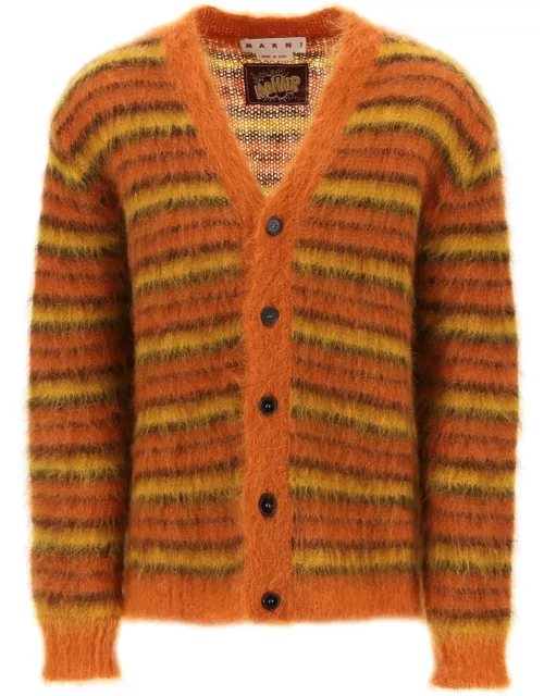 MARNI cardigan in striped brushed mohair