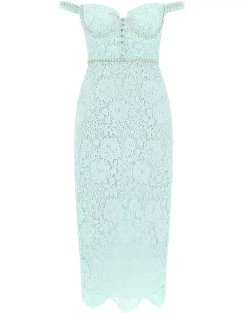 SELF PORTRAIT midi dress in floral lace with crystal