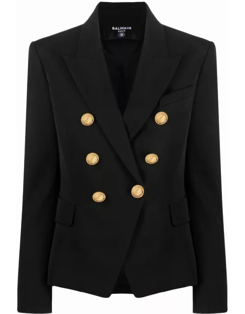 Black double-breasted blazer with gold button
