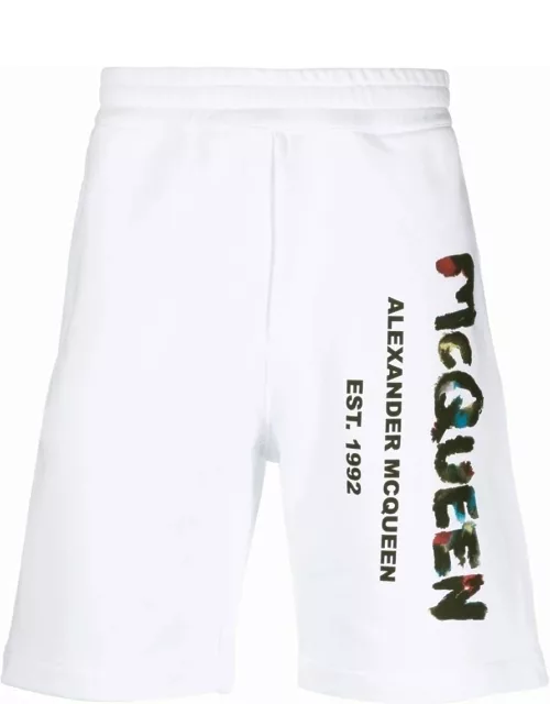 White sport shorts with graffiti print