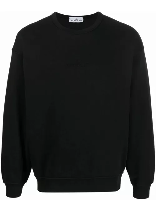 Black crewneck sweatshirt with logo embroidery