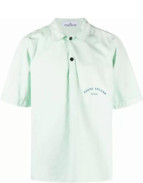 Aqua green short-sleeved polo shirt with classic collar