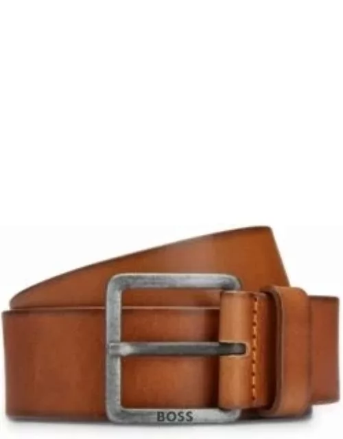 Leather belt with logo-engraved buckle- Brown Men's Business Belt