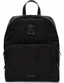 Versace Black Nylon And Leather Backpack With Logo