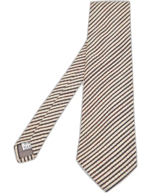 Valentino Cream & Brown Striped Silk Traditional Tie