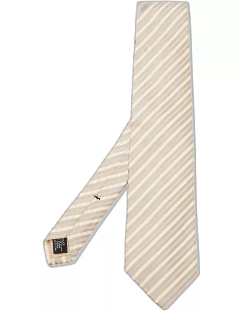 Gucci Beige Diagonal Striped Cotton & Silk Tie